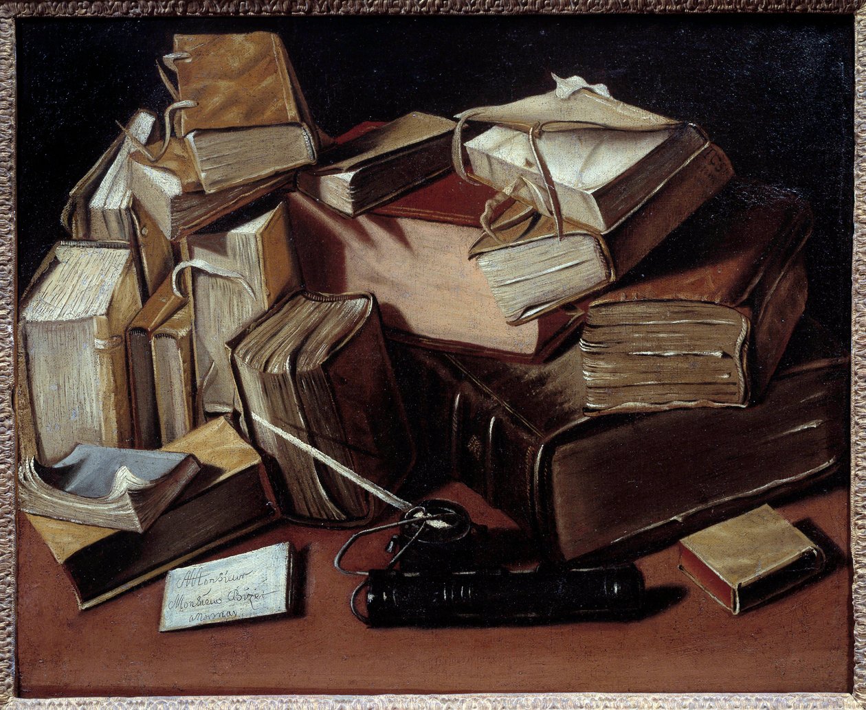 Jean Andreas Biset (1672-kb. 1710) Csendélet könyvekkel festménye. Bourg en Bresse, Musee de Breu – Csendélet könyvekkel. Jean Andreas Biset (1672-kb. 1710) festménye. Breu Múzeum, Bourg en Bresse, Franciaország alkotó: Jean Andreas Biset