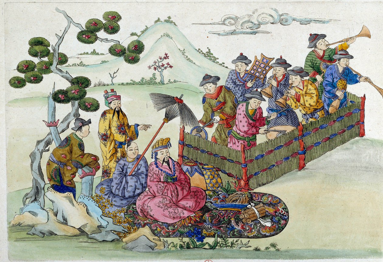 Koncert a kertben. A rajz egy kínai vázából származik. Jean Antoine Fraisse festménye (XVIII. század) alkotó: Jean Antoine Fraisse