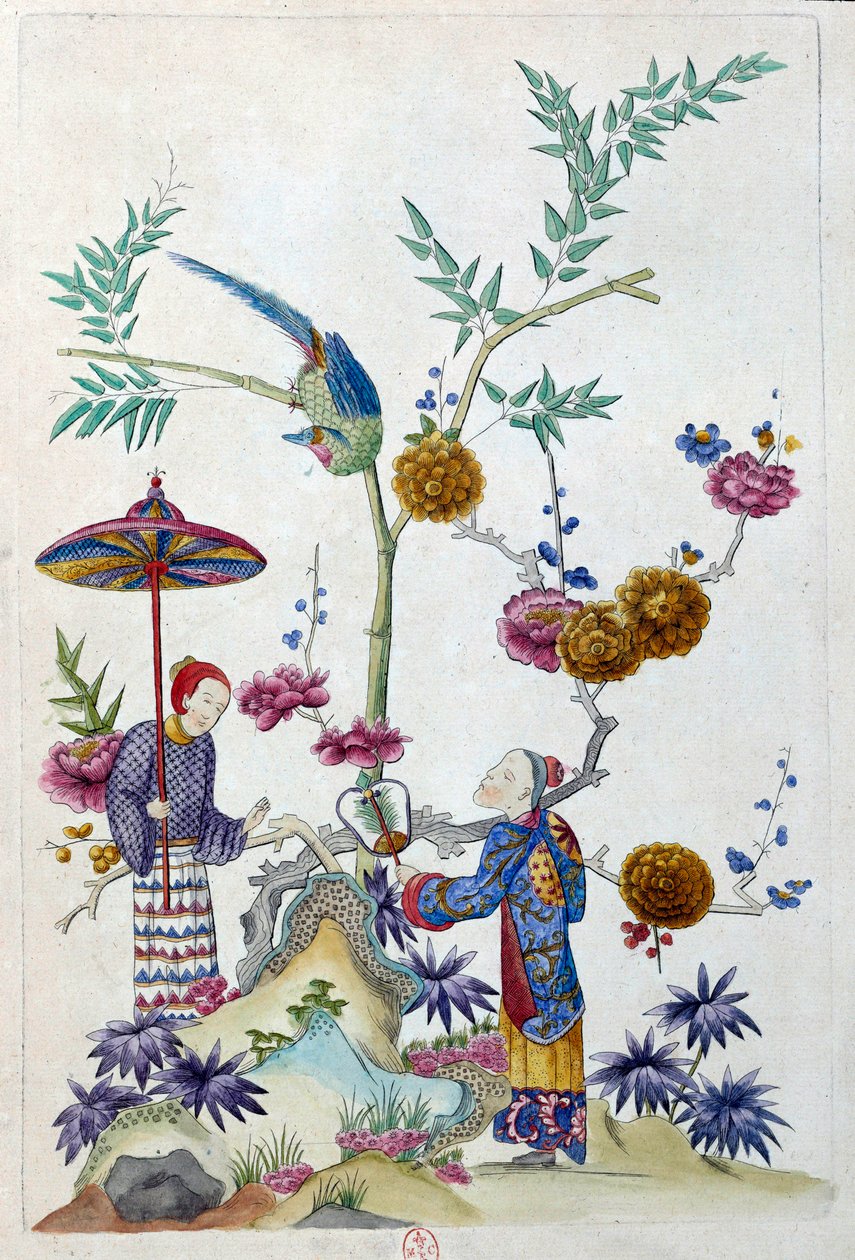 A rajz egy kínai vázából származik: pár a kertben. Jean Antoine Fraisse festménye (XVIII. század) alkotó: Jean Antoine Fraisse