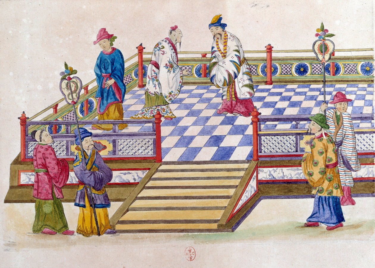 Rajz egy kínai vázából: jelenet a palotában. Jean Antoine Fraisse festménye (XVIII. század) alkotó: Jean Antoine Fraisse