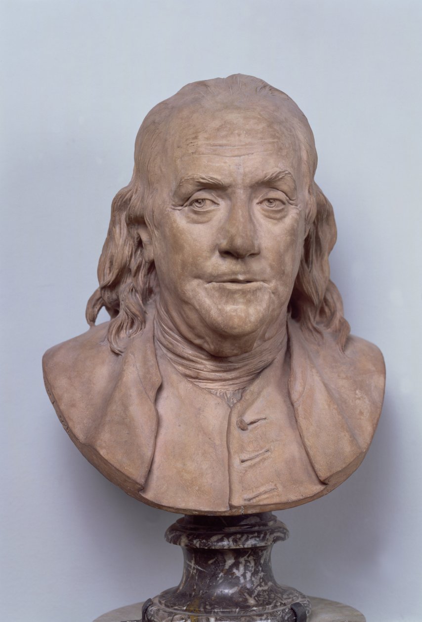 Benjamin Franklin (1706-90) mellszobra 1778 (terrakotta) (lásd még 102249) alkotó: Jean Antoine Houdon