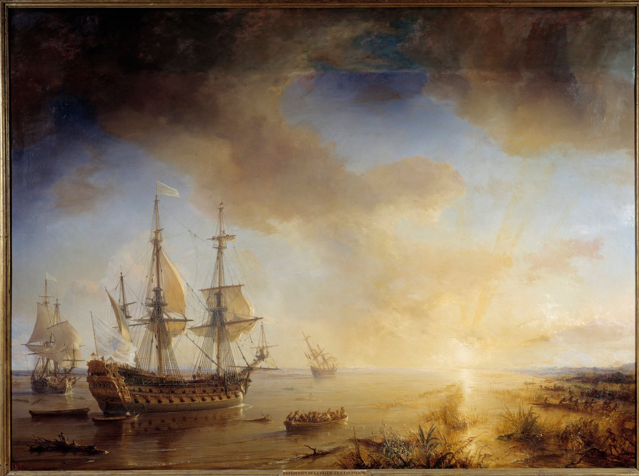Robert Cavelier de La Salle expedíciója Louisianába (1684). Theodore Gudin (1802-1880) festménye alkotó: Jean Antoine Theodore Gudin