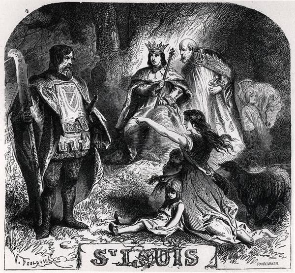 St. Louis egy tölgy alatt szolgáltat igazságot Vincennes-ben, a „Histoire de France en Tableaux”-ból, Pannemaker metszet (metszet) (f/w fotó) alkotó: Jean Antoine Valentin Foulquier