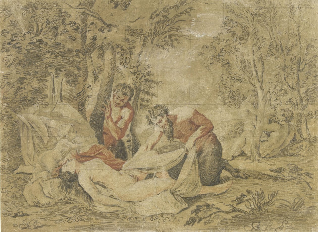 Két szatír kémkedik egy alvó nimfára alkotó: Jean Antoine Watteau (rejected attribution)
