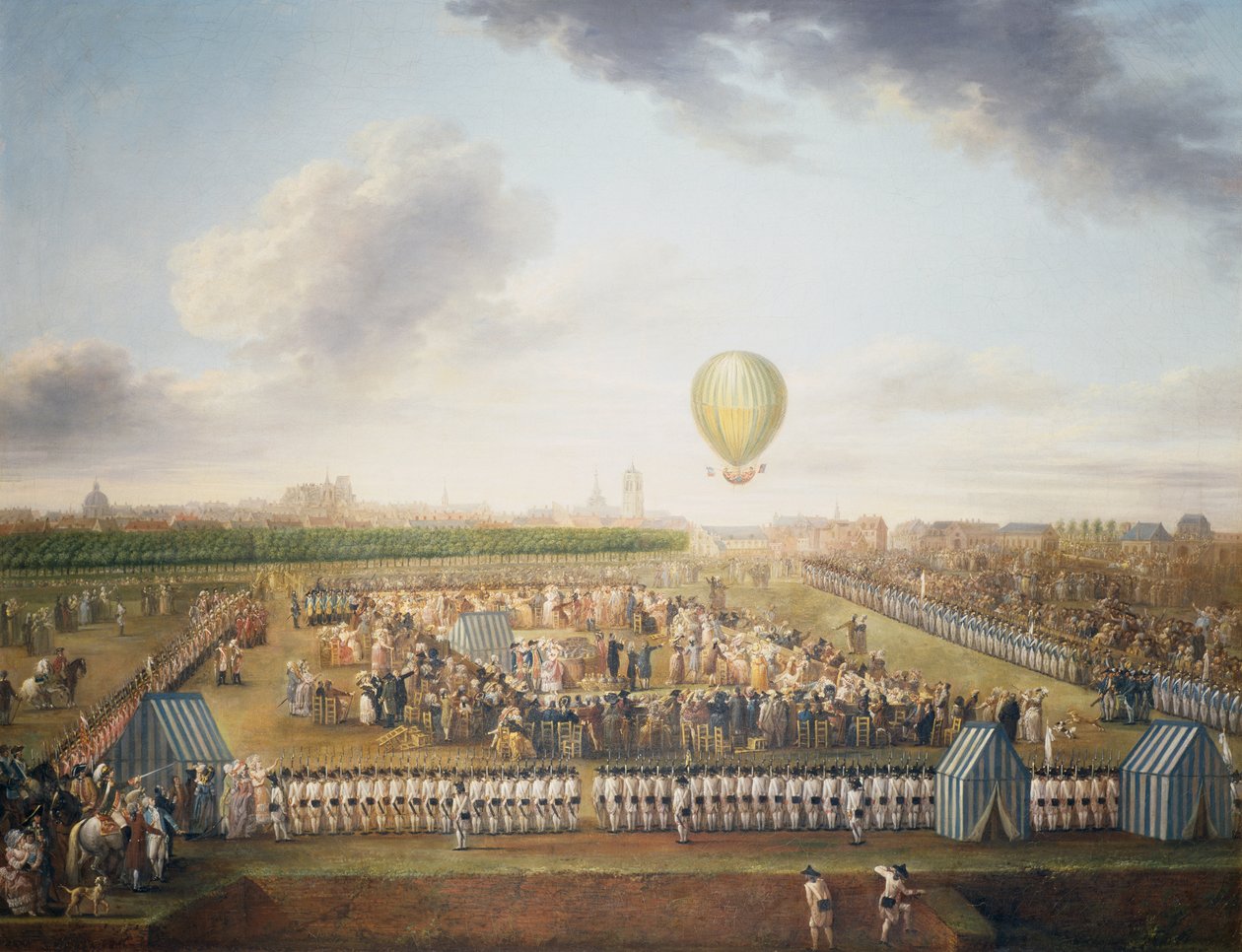 Jean-Pierre Blanchard és Chevalier Lepinard 14. tapasztalata hőlégballonnal, Lille, augusztus 26. alkotó: Jean Antoine Watteau
