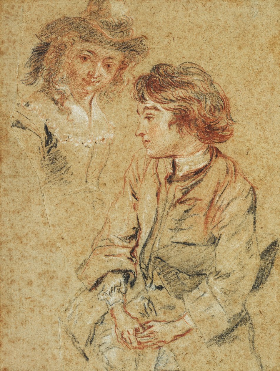Ülő fiatalember, háromnegyed hosszú, kezében a kalapjával, 1717 körül alkotó: Jean Antoine Watteau
