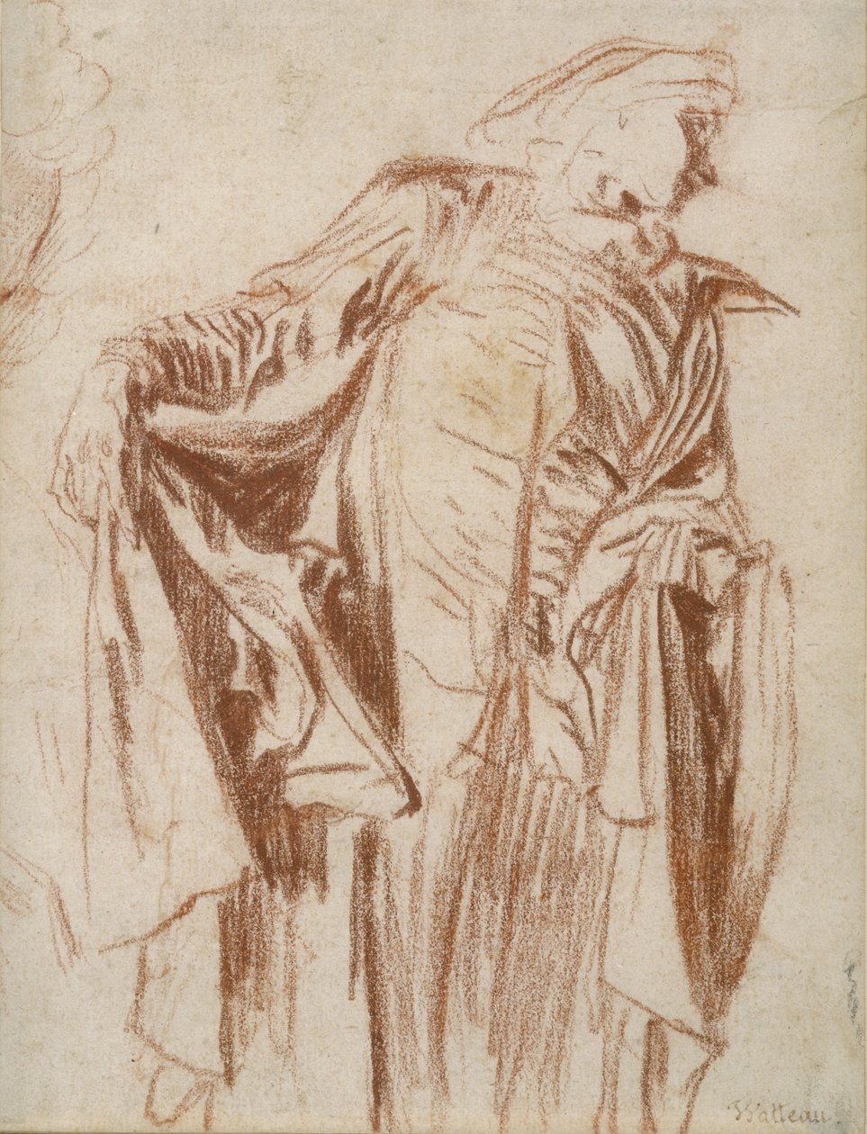 Jobbra fordított fejjel álló színész c. 1719-1720 alkotó: Jean Antoine Watteau