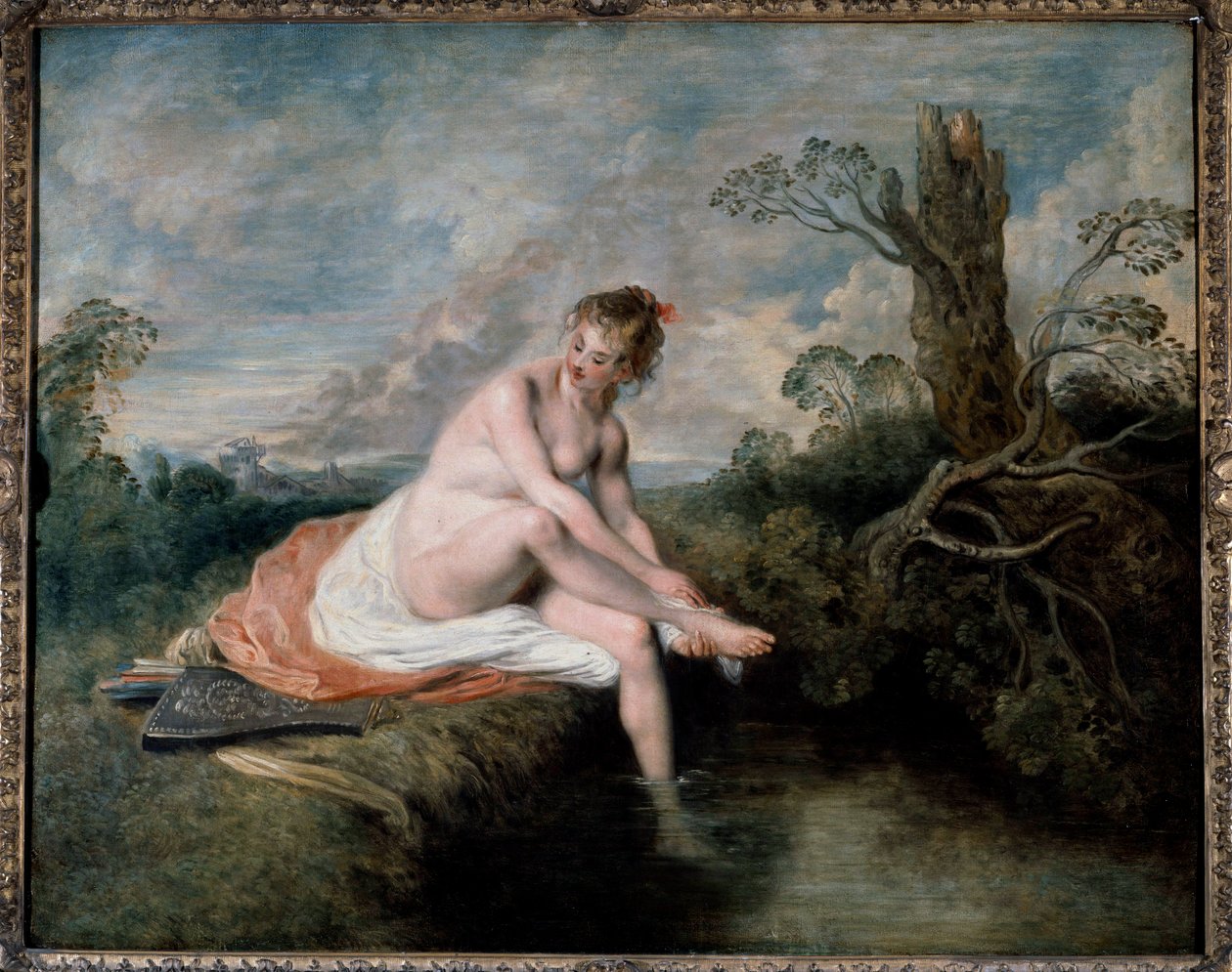 Jean Antoine Watteau (1694-1721) Diane a fürdőben festménye 18. századi V. 0,8x1,01 m alkotó: Jean Antoine Watteau