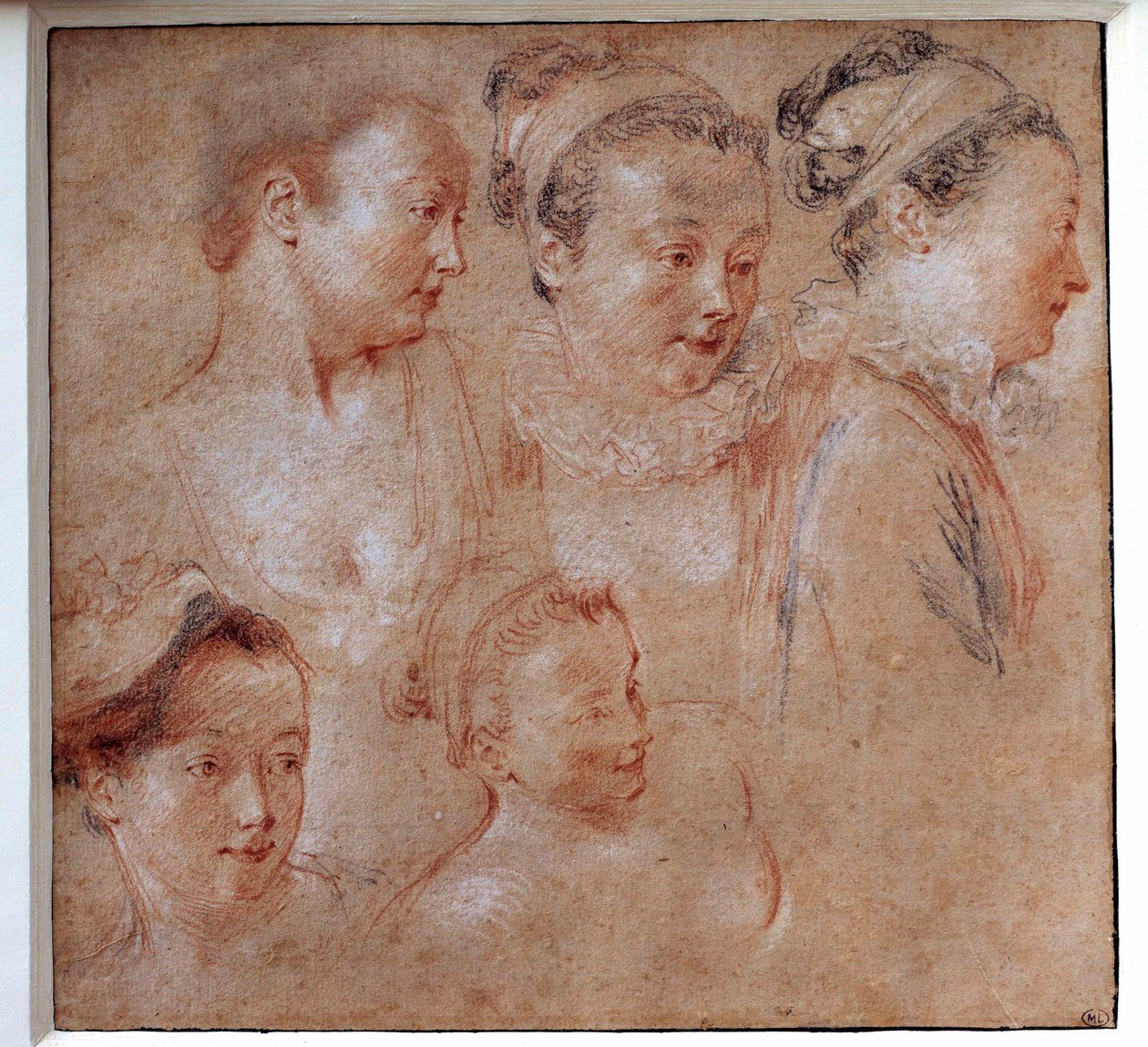 Öt női frizura Jean Antoine Watteau (1684-1721) rajza 1713 Párizs, Musee du Louvre alkotó: Jean Antoine Watteau