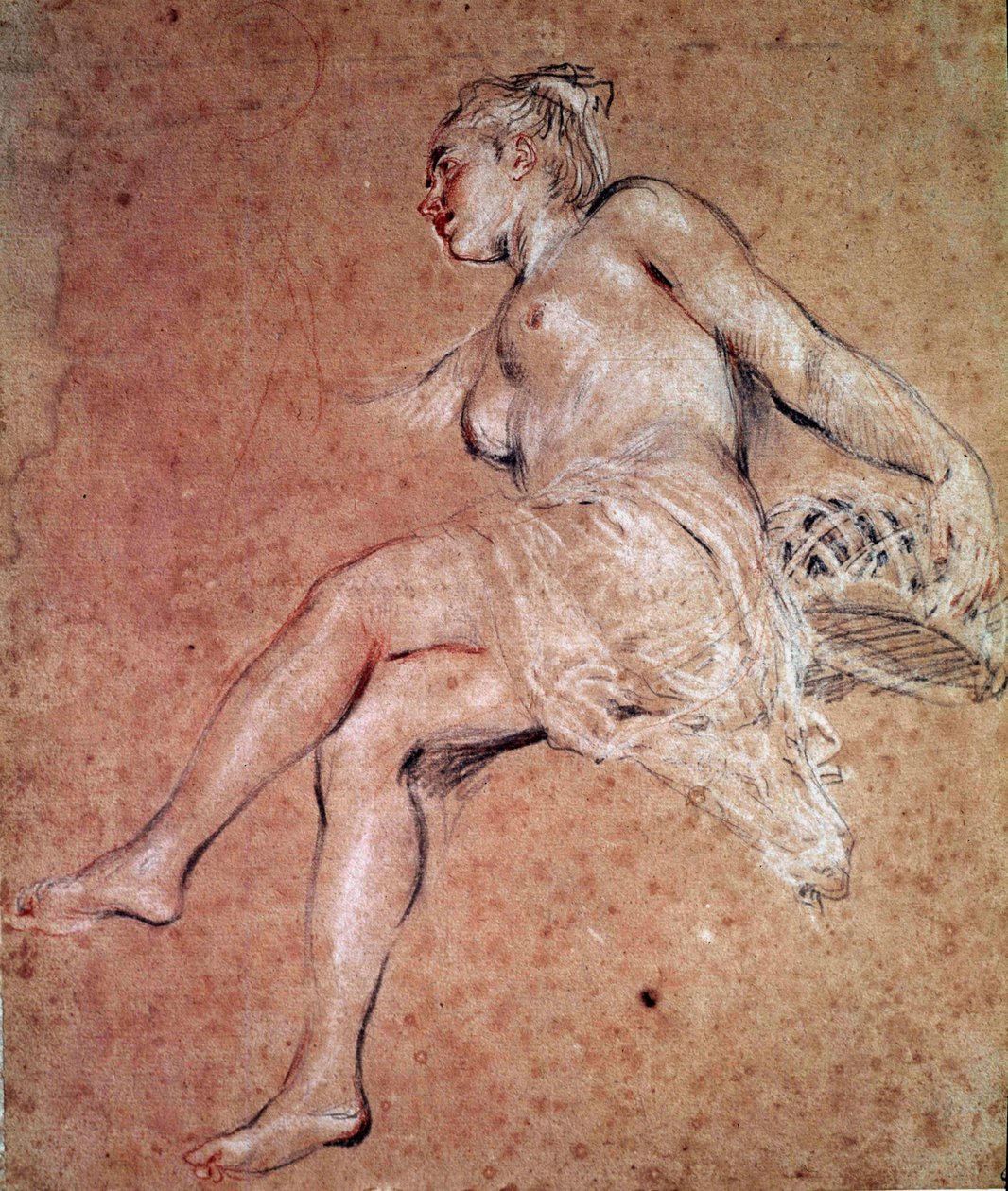 A nyár flóra allegóriája. Vér és fekete ceruza, Jean Antoine Watteau alkotó: Jean Antoine Watteau