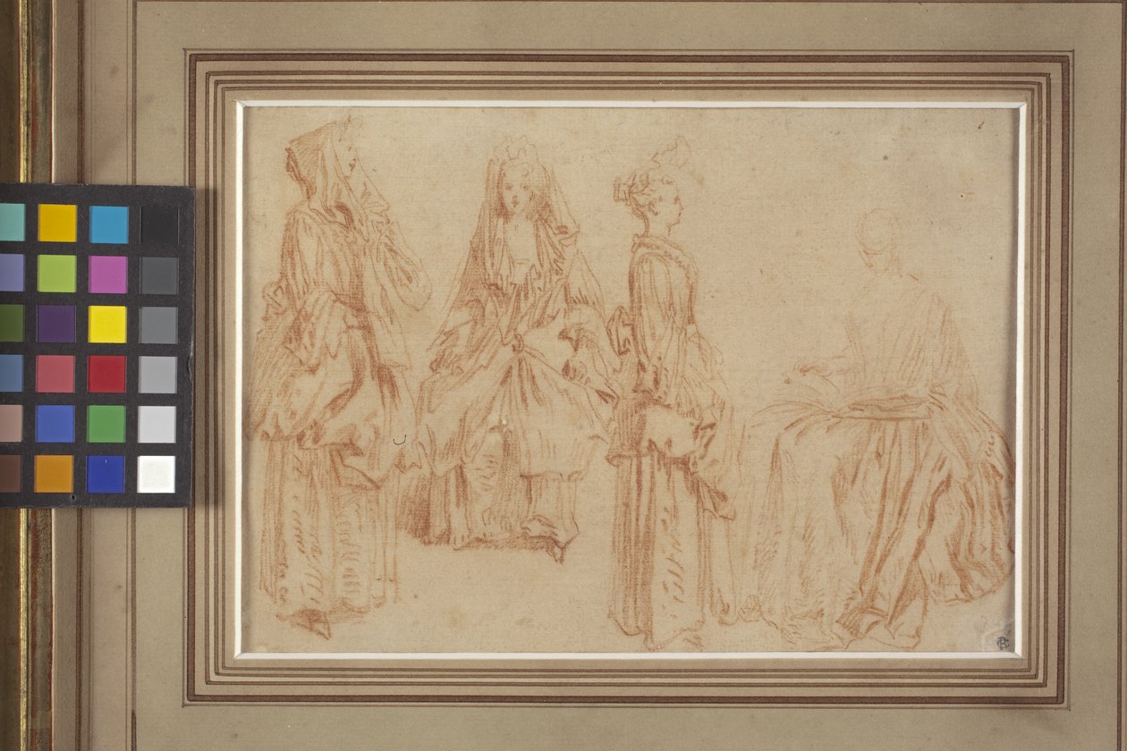 Négy hölgy (vörös kréta (sanguine) papíron) alkotó: Jean Antoine Watteau