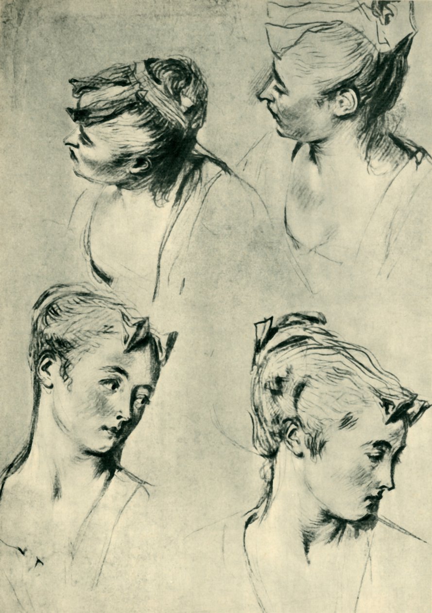 Négy tanulmány női fejekről, 18. század eleje, 1943. alkotó: Jean Antoine Watteau