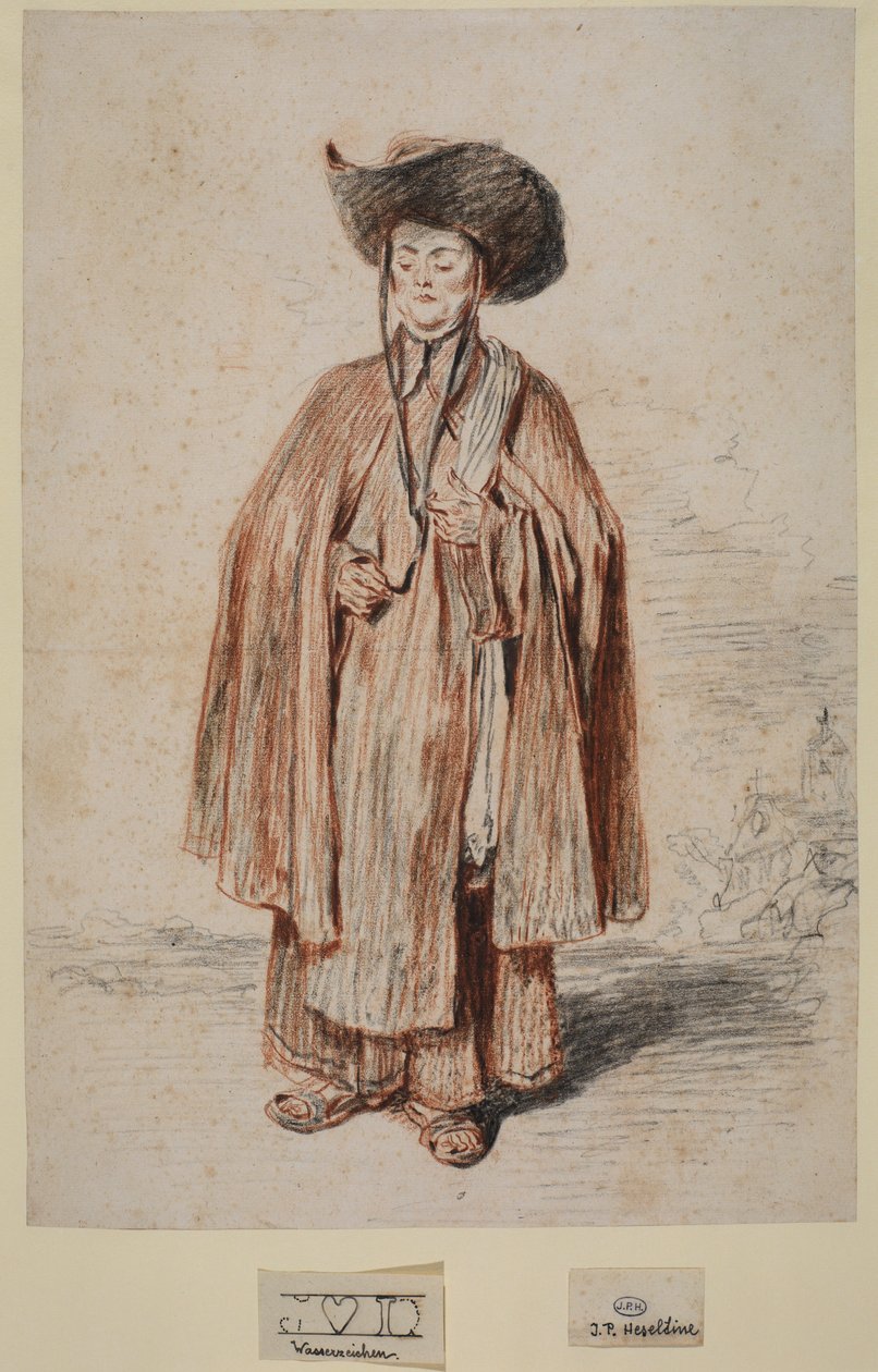 Barát, álló (grafit és kréta papíron) alkotó: Jean Antoine Watteau