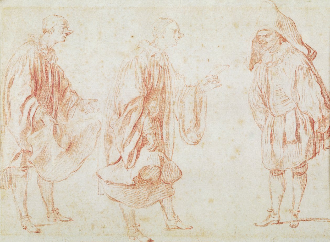 Olasz színészek (piros kréta papíron) alkotó: Jean Antoine Watteau