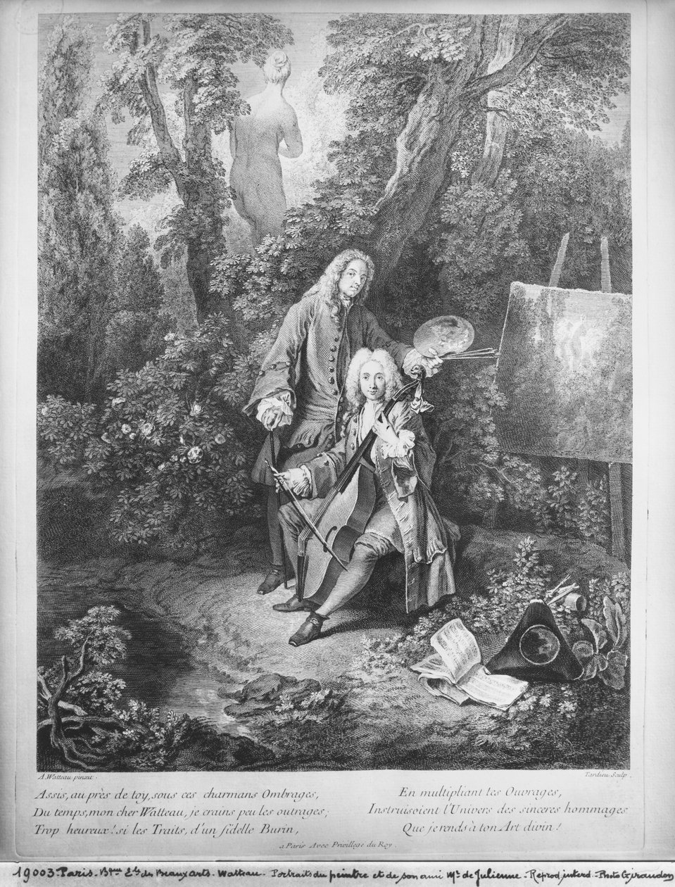 Jean Antoine Watteau és barátja, Monsieur de Julienne, metszett Nicolas Henri Tardieu (1674-1749) alkotó: Jean Antoine Watteau