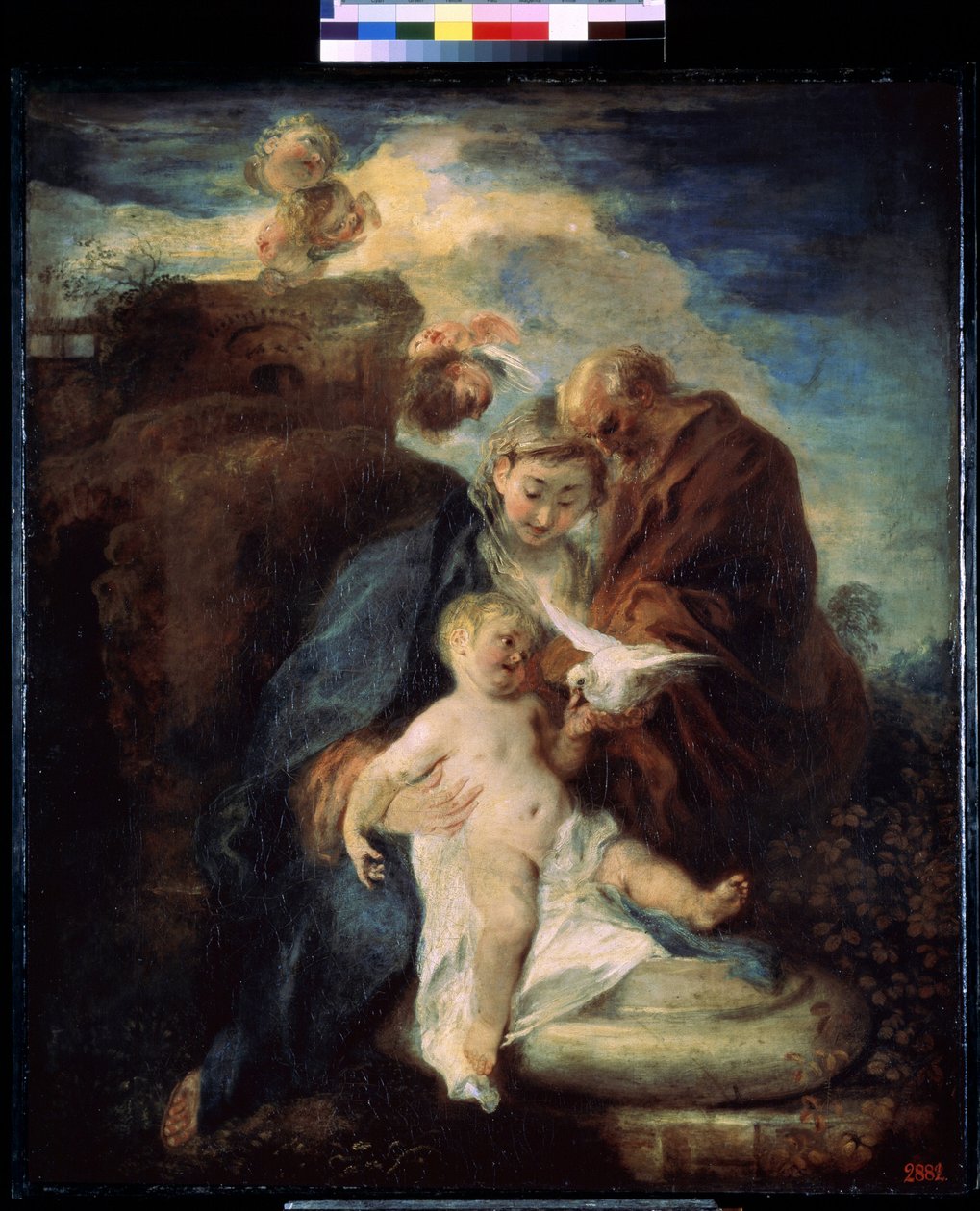 A Szent Család, pihenjen az Egyiptomba tartó repülésen. Jean Antoine Watteau (1684-1721) festménye. Olajfestmény alkotó: Jean Antoine Watteau