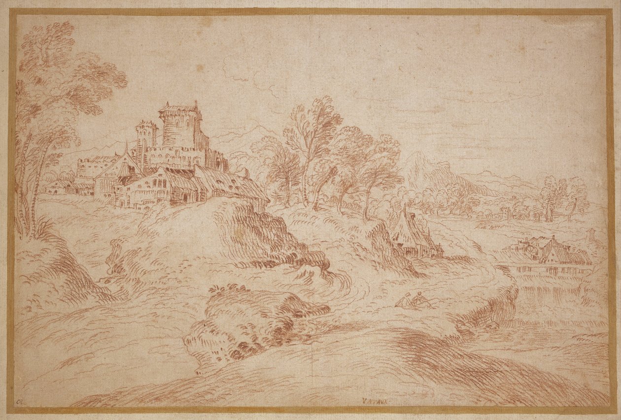 Tájkép egy kastéllyal alkotó: Jean Antoine Watteau