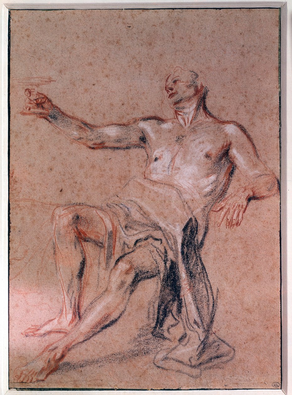 Jean Antoine Watteau (1684-1721) férfi akt ceruzarajza 18. századi Párizs, Louvre Múzeum alkotó: Jean Antoine Watteau