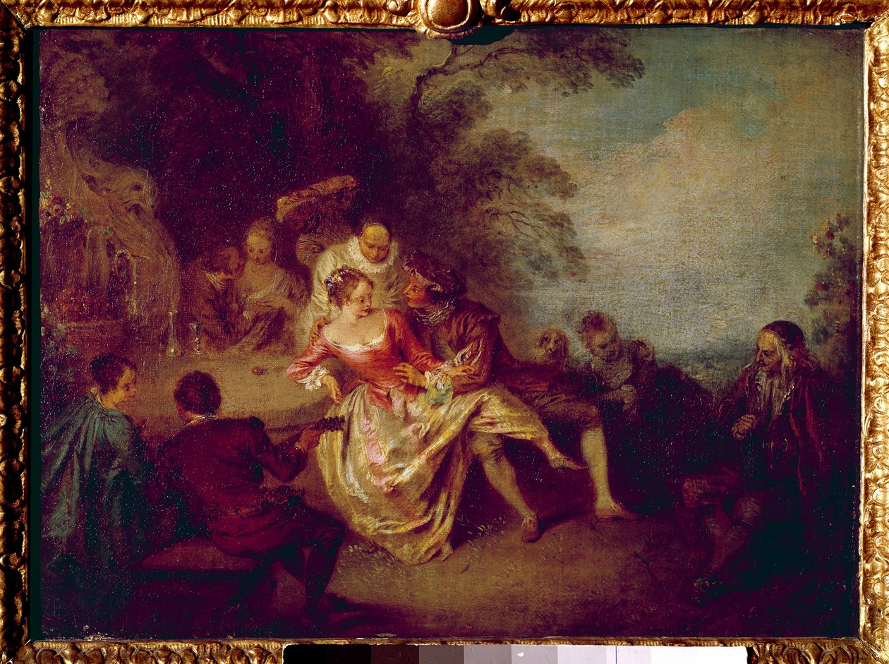 Komikusok találkozója. Jean Antoine Watteau (1684-1721) festménye alkotó: Jean Antoine Watteau
