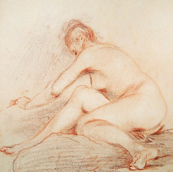 Meztelen nő (szén és vörös kréta papíron) alkotó: Jean Antoine Watteau