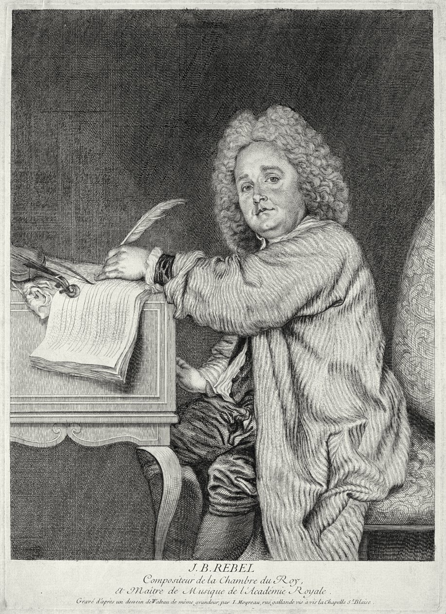 Jean-Ferry Rebel (1666-1747) portréja, amelyet Moyreau metszett alkotó: Jean Antoine Watteau