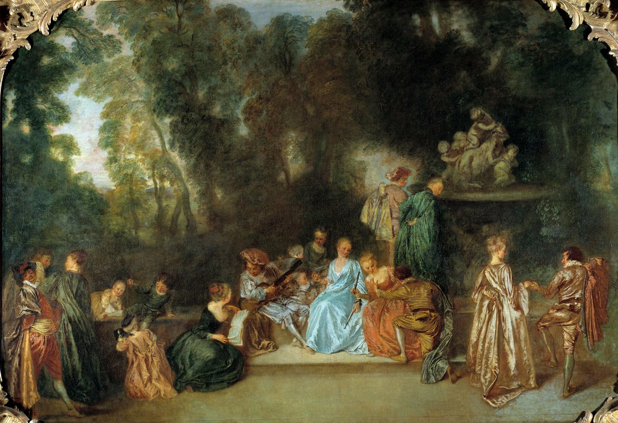 Rekreációs galante Jean Antoine Watteau festménye (1684-1721) 18. századi Berlin, Dahlem Múzeum alkotó: Jean Antoine Watteau