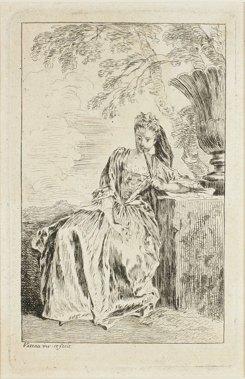 Ülő nő, talapzatra támaszkodva alkotó: Jean Antoine Watteau