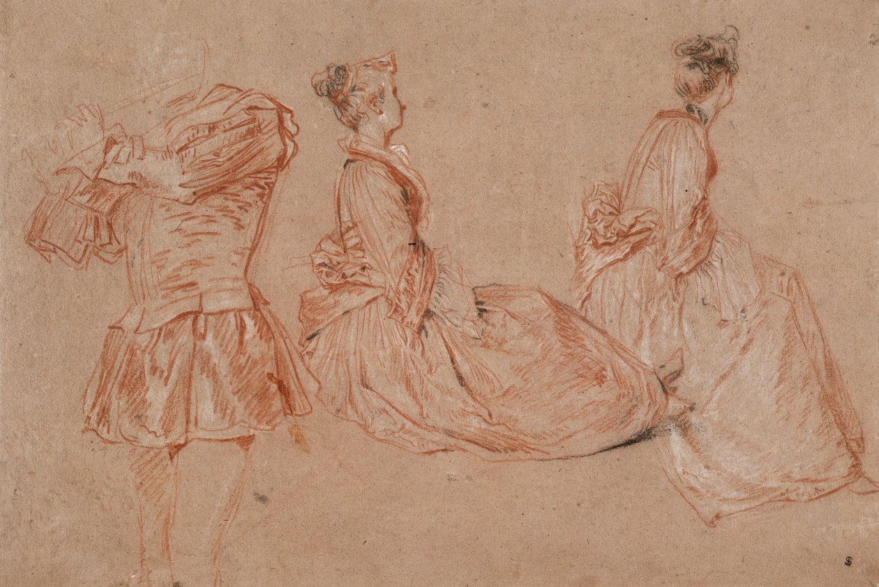 Tanulmányok egy furulyásról és két nőről, 1717 alkotó: Jean Antoine Watteau