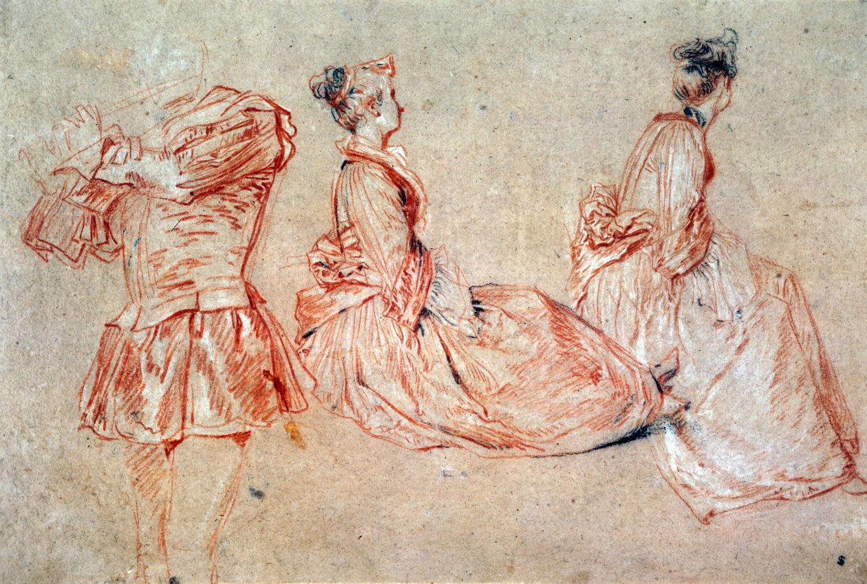 Tanulmány egy furulyásról és két nőről alkotó: Jean Antoine Watteau