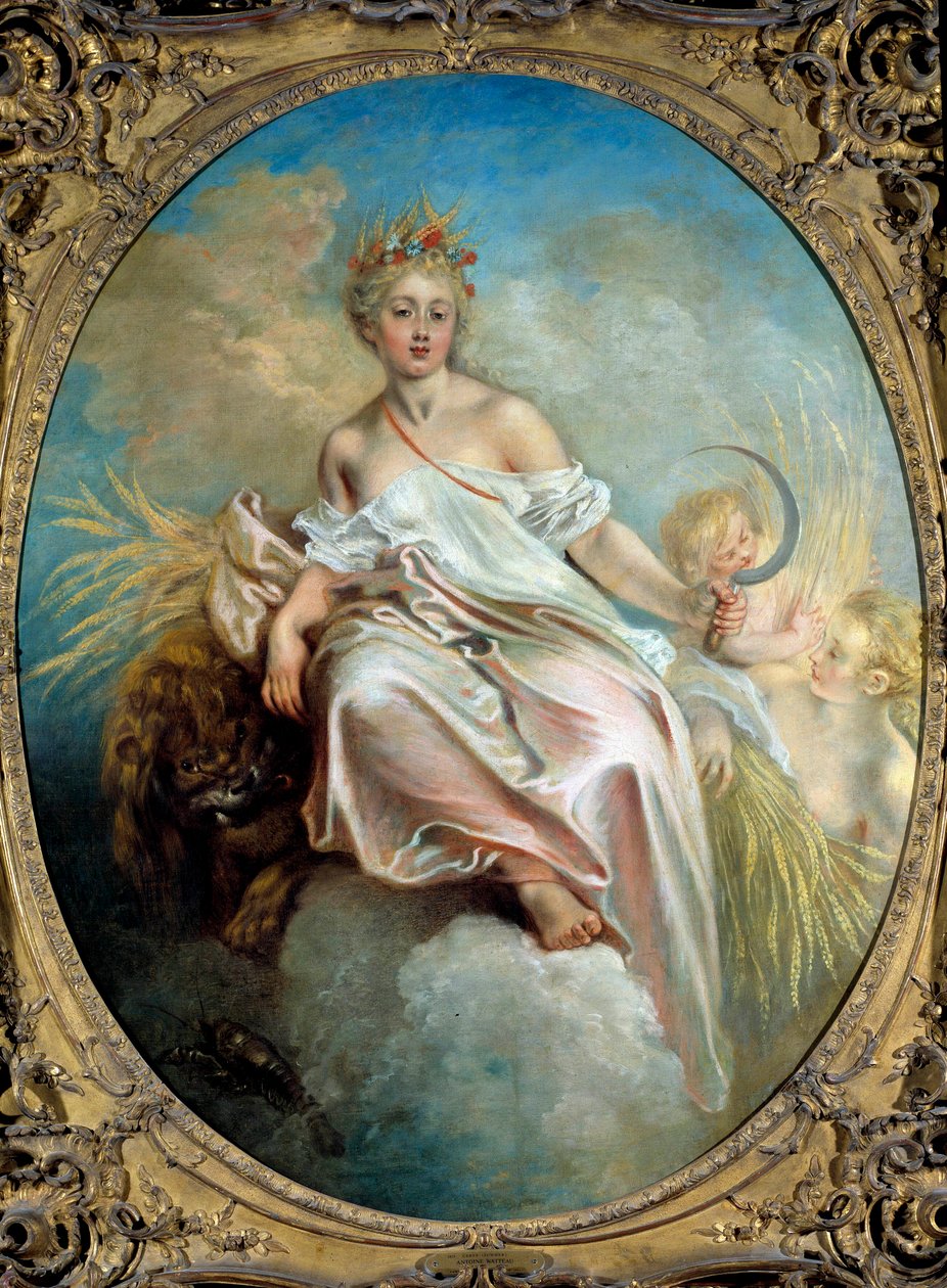 Az évszakok nyári allegóriája, egy fiatal nő, aki sarlót tart a kezében. Jean Antoine Watteau (1684-1721) festménye, 18. századi Washington. Nemzeti Művészeti Galéria alkotó: Jean Antoine Watteau