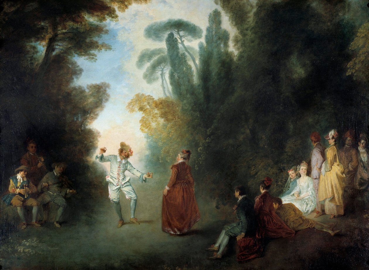 Jean Antoine Watteau (1684-1721) Champetre Ball festménye, Magángyűjtemény alkotó: Jean Antoine Watteau