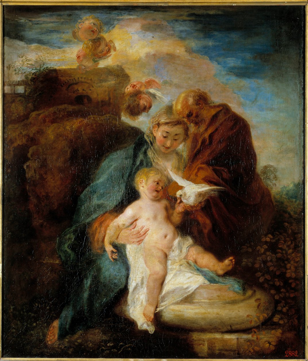 A Szent Család, a pihenés az egyiptomi repülés során Jean Antoine Watteau (1684-1721) festménye 18. századi Szentpétervár, Ermitázs Múzeum alkotó: Jean Antoine Watteau