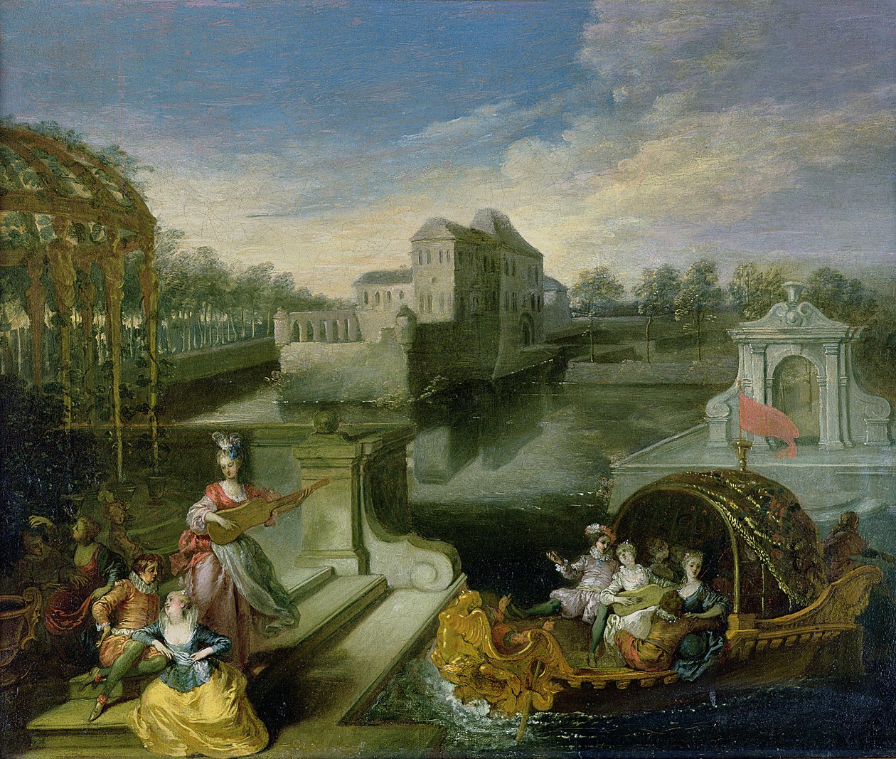 A tavasz: Fete Champetre egy vízi kertben alakokkal egy csónakban alkotó: Jean Antoine Watteau