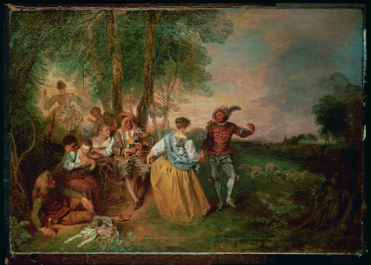 A pásztorok (festmény fára) alkotó: Jean Antoine Watteau