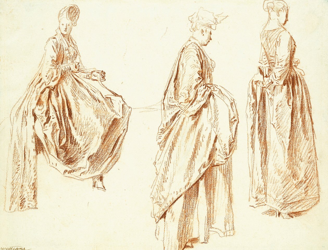 Három hölgy profilban jobbra, egy ülő, 1713-14 körül alkotó: Jean Antoine Watteau