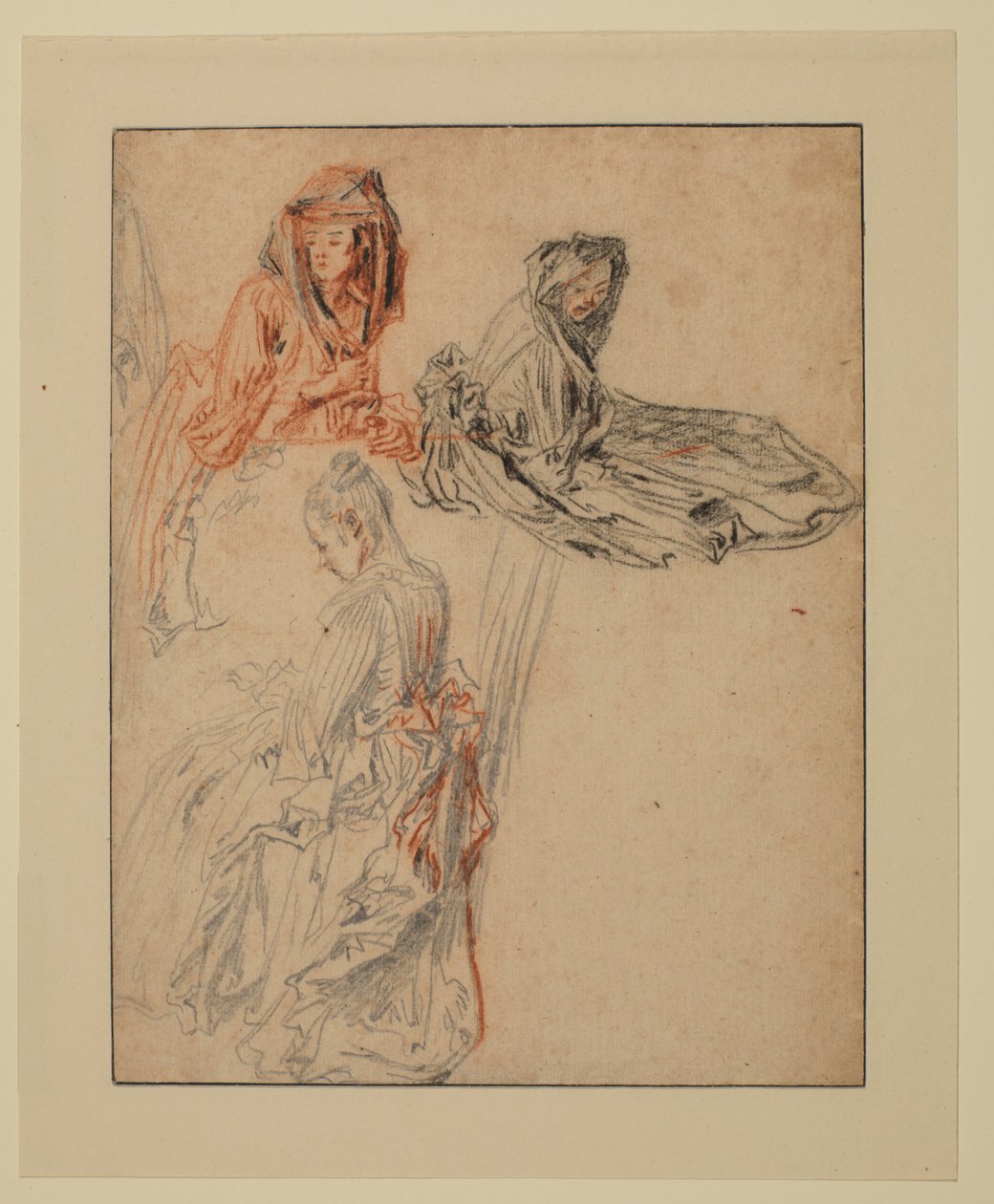 Három tanulmány női alakokról, 1716-1718 körül alkotó: Jean Antoine Watteau