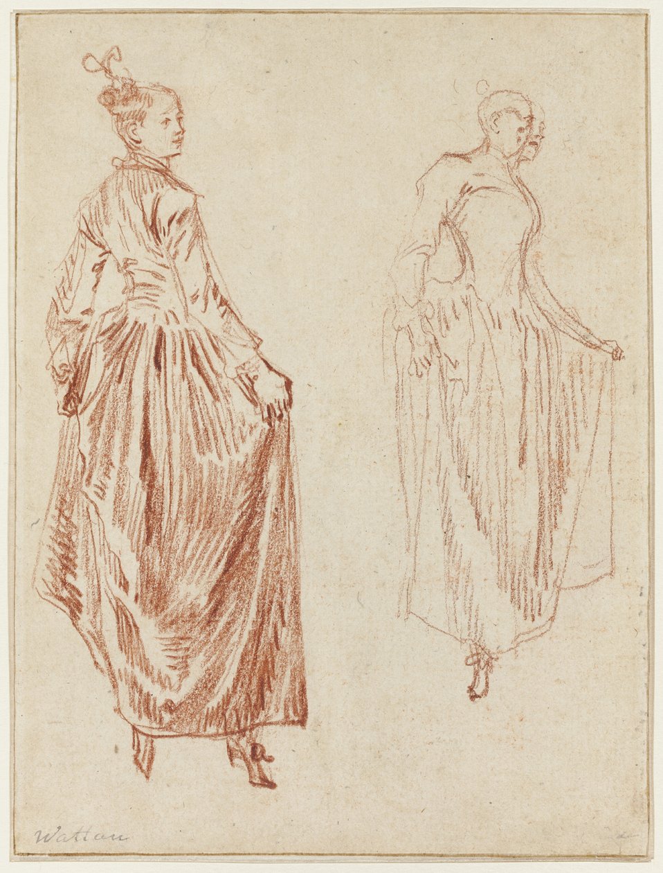 Két tanulmány egy táncosnőről, aki két kezében felemeli a szoknyáját alkotó: Jean Antoine Watteau
