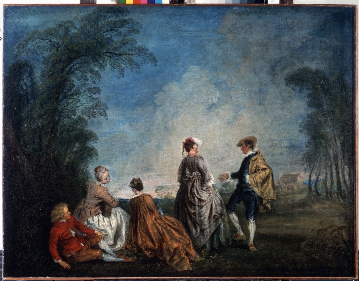 Kínos javaslat. Jean Antoine Watteau (1684-1721) festménye. Olaj, vászon, 65 x 84,5 cm alkotó: Jean Antoine Watteau