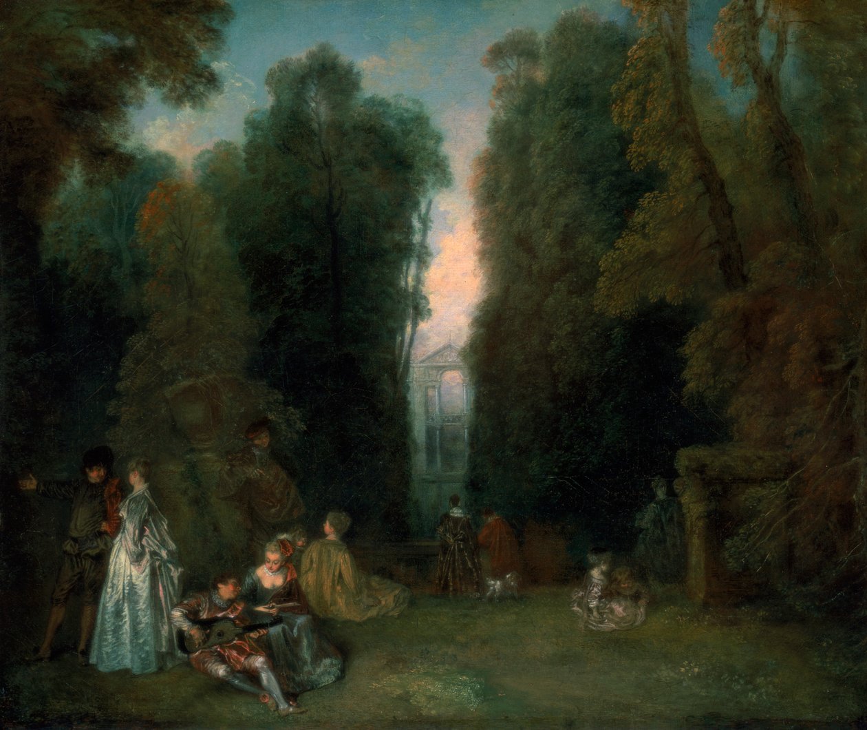 Kilátás a fákon keresztül a Pierre Crozat parkjában, 1715 alkotó: Jean Antoine Watteau