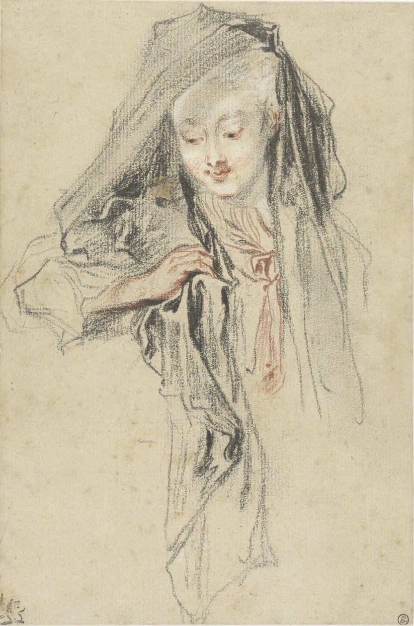 Nő fátyollal alkotó: Jean Antoine Watteau