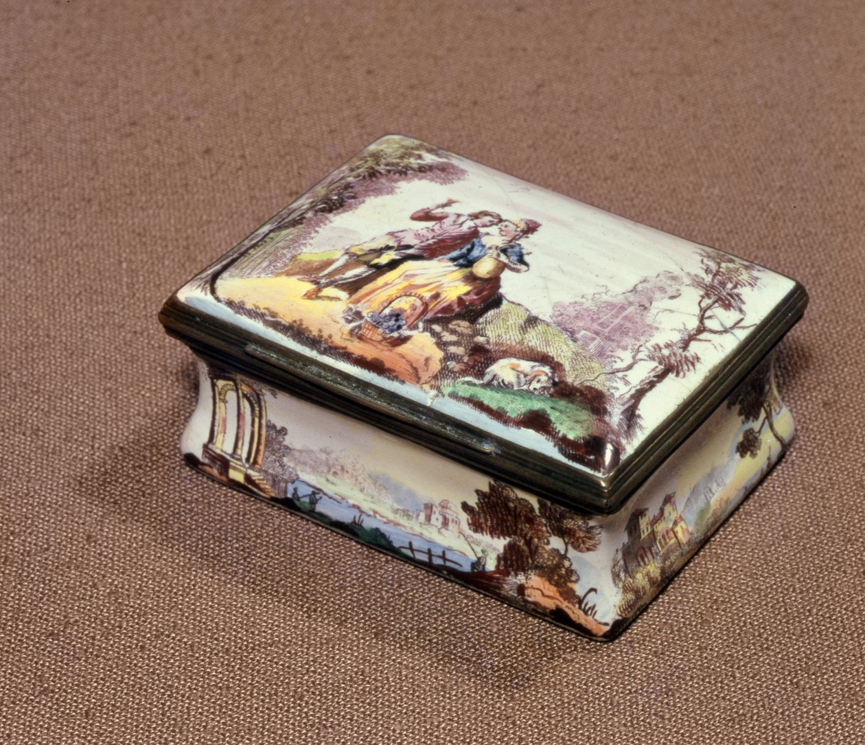 Snuffbox, Birmingham, 1756 körül (transzfer nyomtatott zománc) alkotó: Jean Antoine Watteau