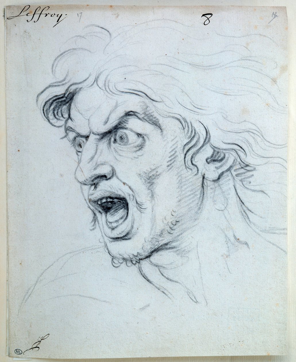 A lélek szenvedélyeinek kifejezése; a Félelmetes. Jean Audran (1667-1756) rajza alkotó: Jean Audran