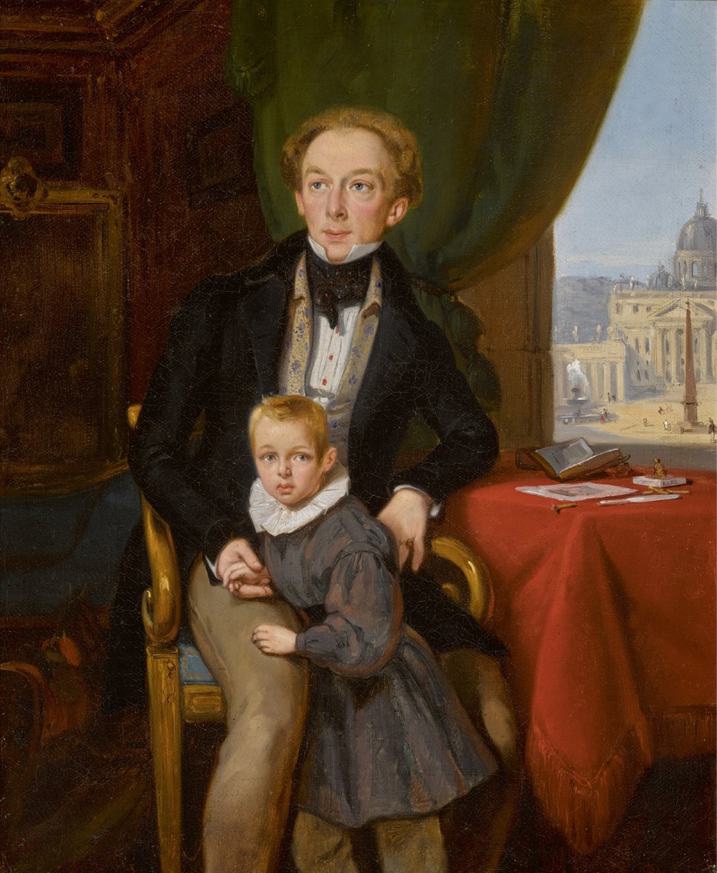 Pjotr Ivanovics Mescserszkij gróf portréja 1802-1876 fiával, Nyikolajjal, 1935. alkotó: Jean Auguste Bard