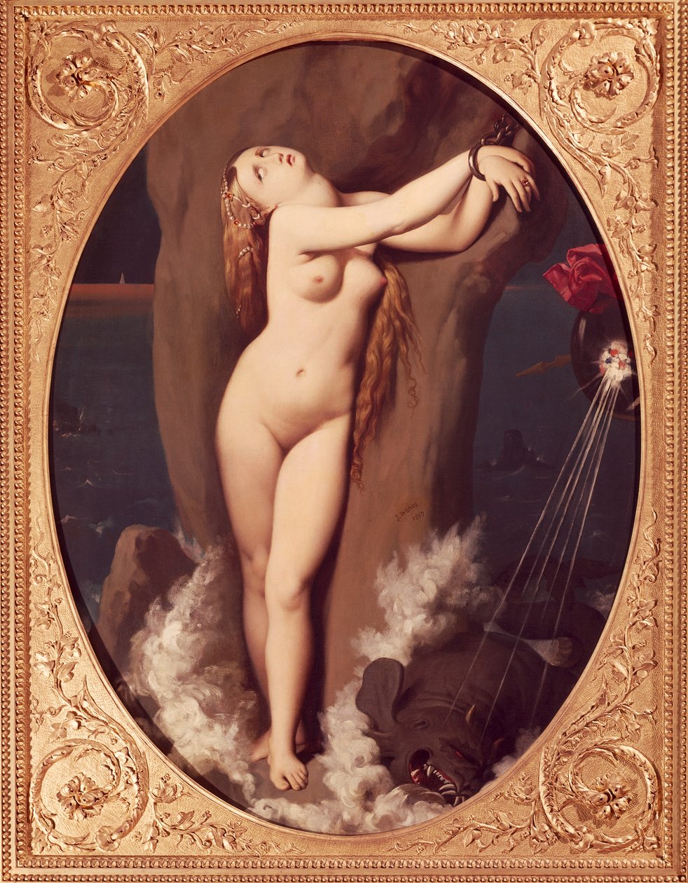 Angelica megláncolva, Jean Auguste Dominique Ingres (1780-1867), olaj, vászon, 97x75 cm, Angelicát megmentő Ruggiero első változata alkotó: Jean Auguste Dominique Ingres