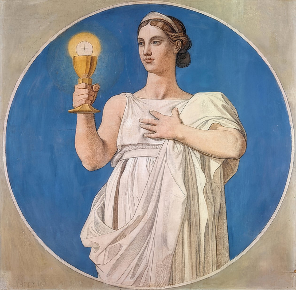A hit. Kartondoboz a Saint-Ferdinand kápolna ólomüveg ablakaihoz. 1842 alkotó: Jean Auguste Dominique Ingres