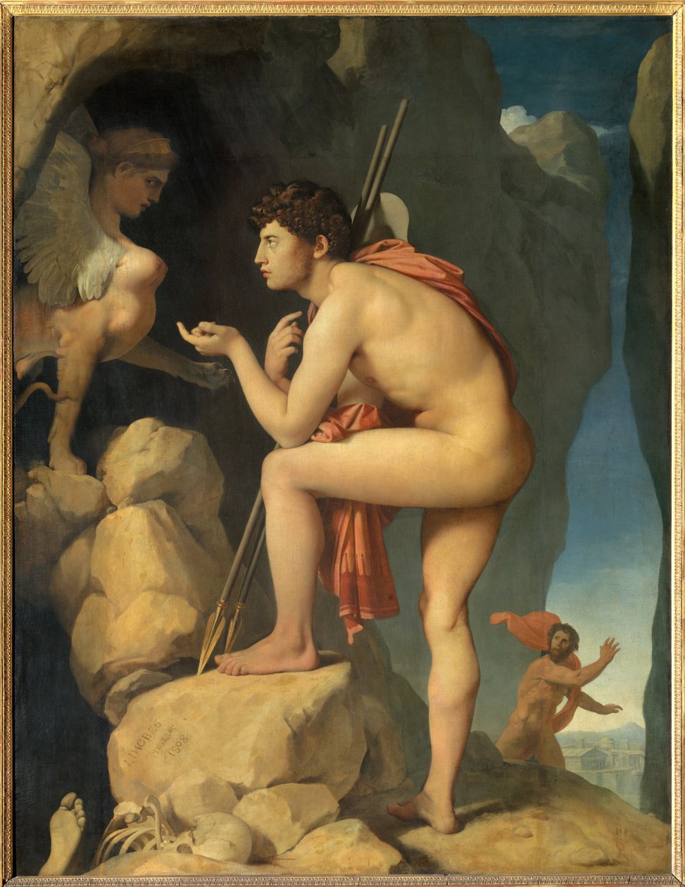 Oidipusz megmagyarázza a szfinx rejtélyét Jean Auguste Dominique Ingres (1780-1867) festménye 1808 V. 1,89 x 1,44 m – Oidipusz, aki megmagyarázza a Szfinx rejtvényét. Dominique Ingres (1780-1867) festménye alkotó: Jean Auguste Dominique Ingres