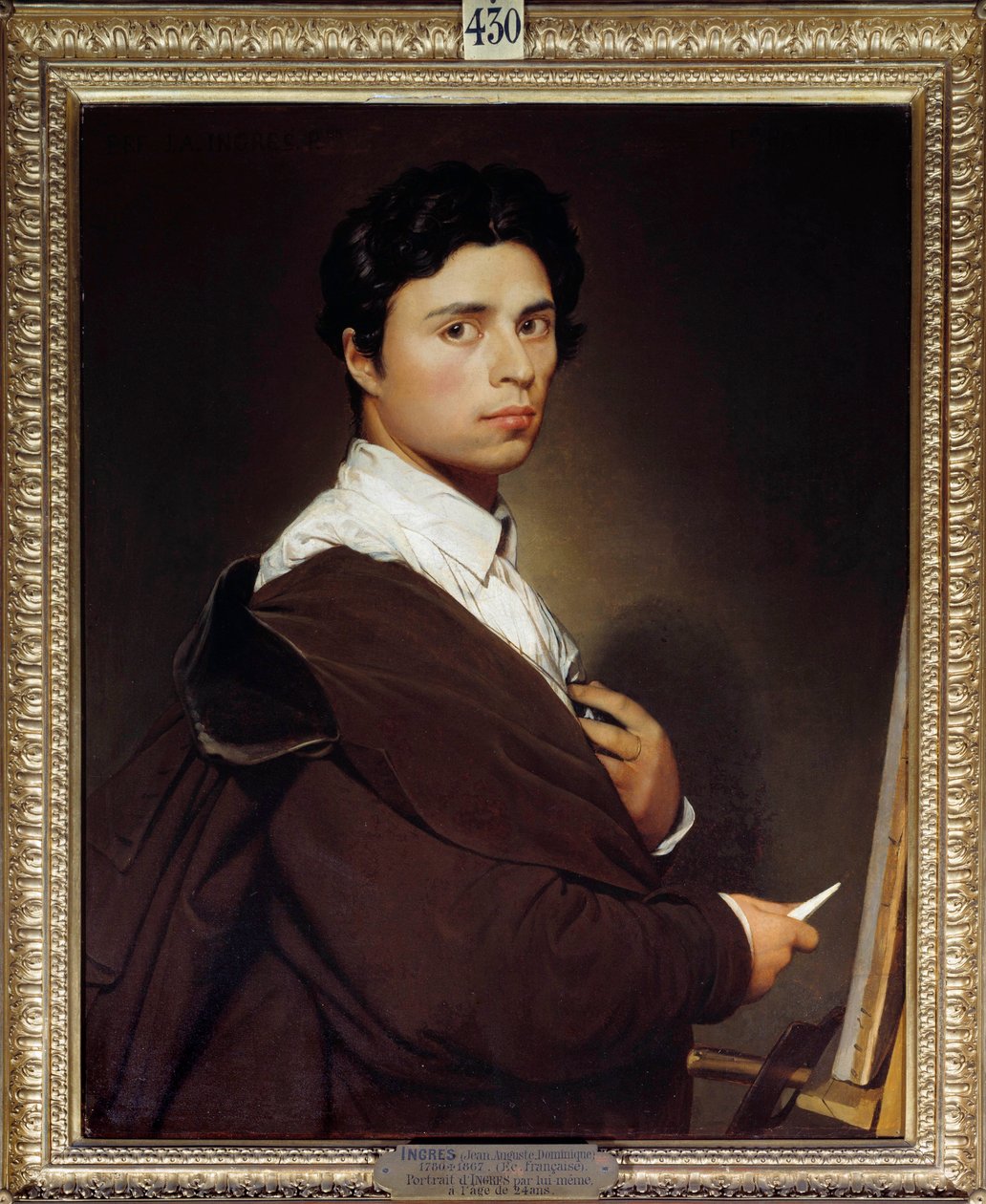 Jean Auguste Dominique Ingres (1780-1867) önarckép 24 éves festménye 1804 V. 0,77x0,61 m Chantilly, Conde múzeum - Önarckép 24 évesen. Jean Auguste Dominique Ingres (1780-1867) festménye 1804. 0,77 x 0,61 m. Conde Múzeum, Chantilly, Franc alkotó: Jean Auguste Dominique Ingres