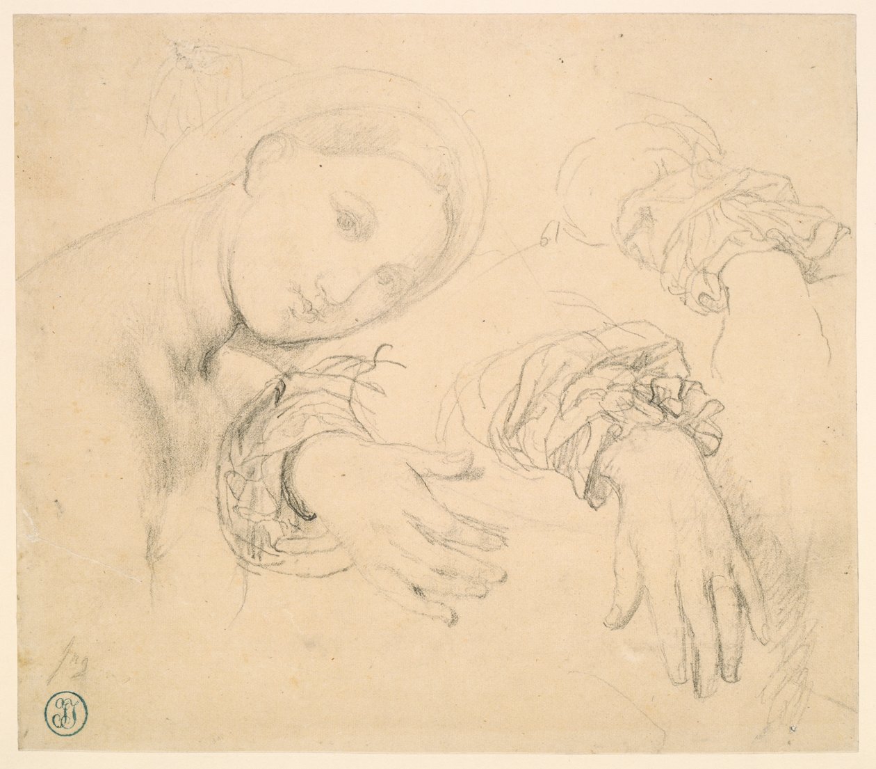Tanulmányi lap a Fornarina vezetőjével és Madame de Senonnes kezével alkotó: Jean Auguste Dominique Ingres