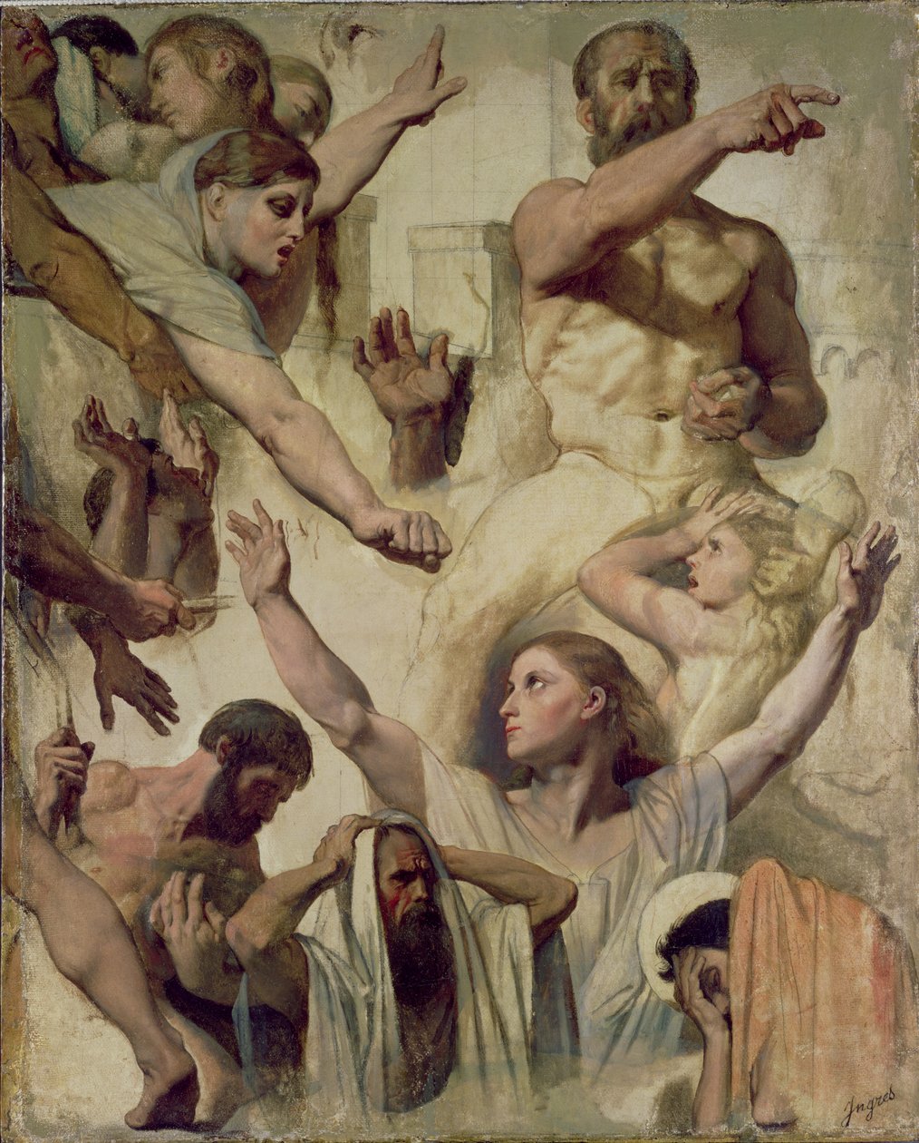 Tanulmányok Szent Symphorien vértanúságához (Szent, Anya és Prokonzul), 1833 (olaj grafiton és vörös kréta, vászon) alkotó: Jean Auguste Dominique Ingres