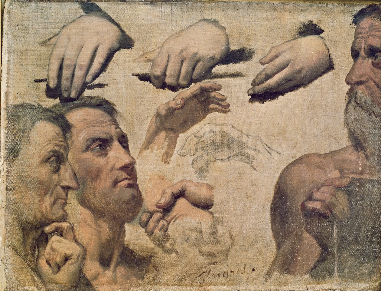 Tanulmány a fejekről és a kezekről Homérosz apoteózisához alkotó: Jean Auguste Dominique Ingres